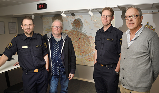 Robert Kindroth, kommunpolis, Bengt Jansson, samordnare, Anders Lindberg, kommunpolis och Krister Sundgren, samordnare.  